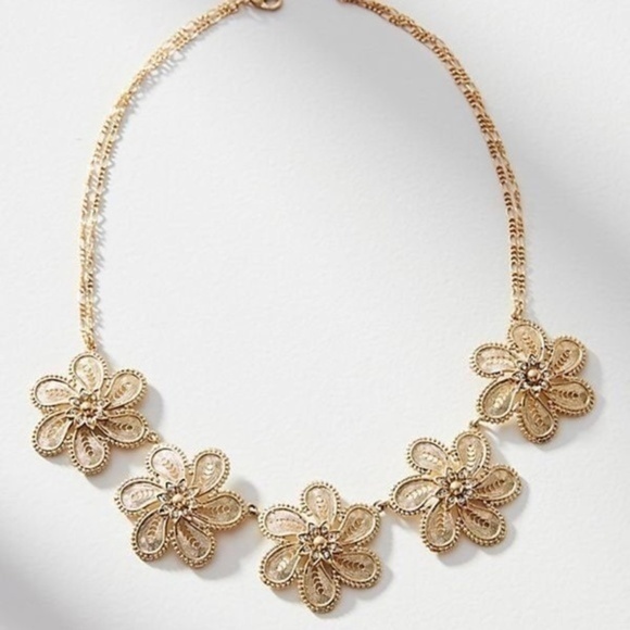 Anthropologie Fall Filigree Flower Bib Necklace - Picture 1 of 4